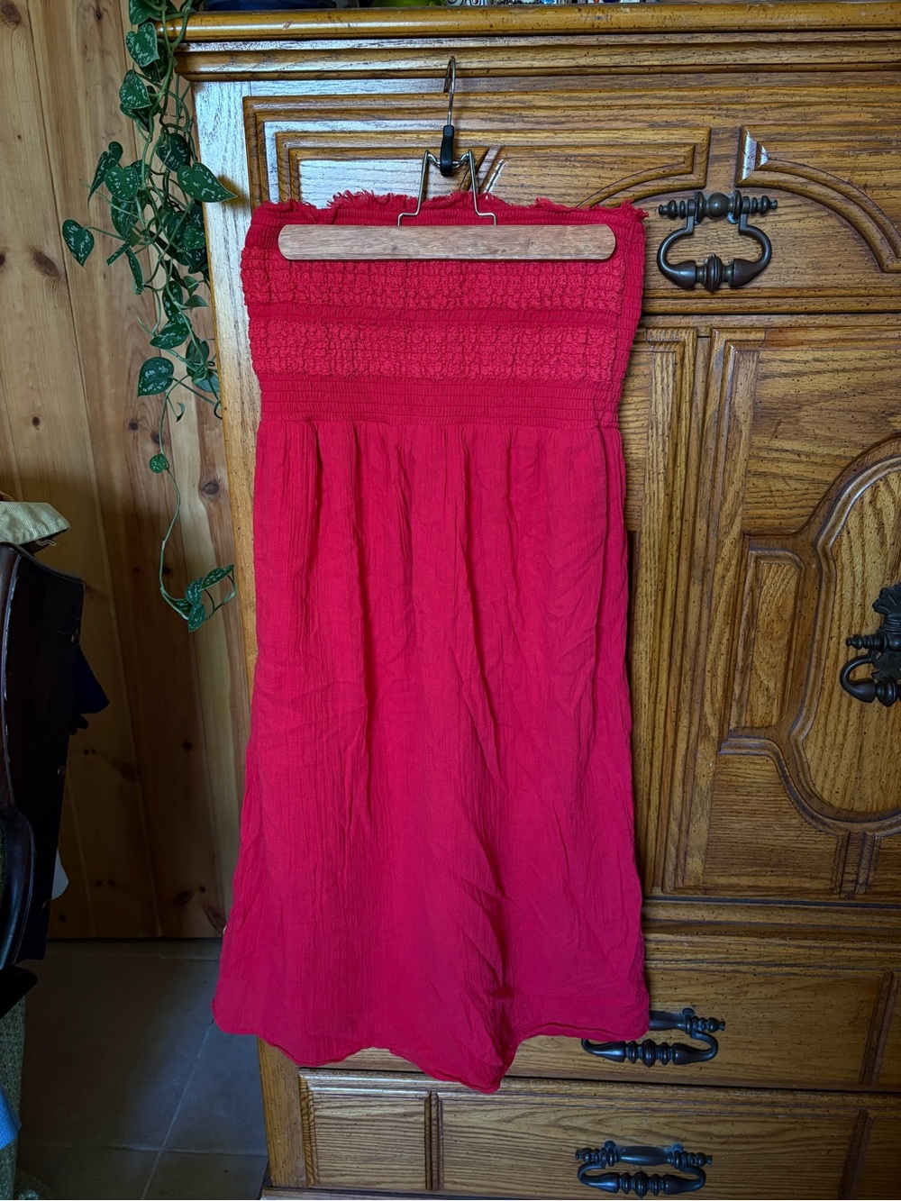 Aeropostale cotton red Smocked strapless dress